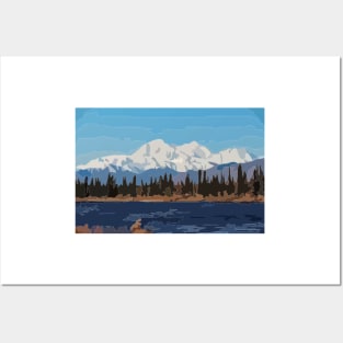 Mount Denali and Lake Vector Painting Posters and Art